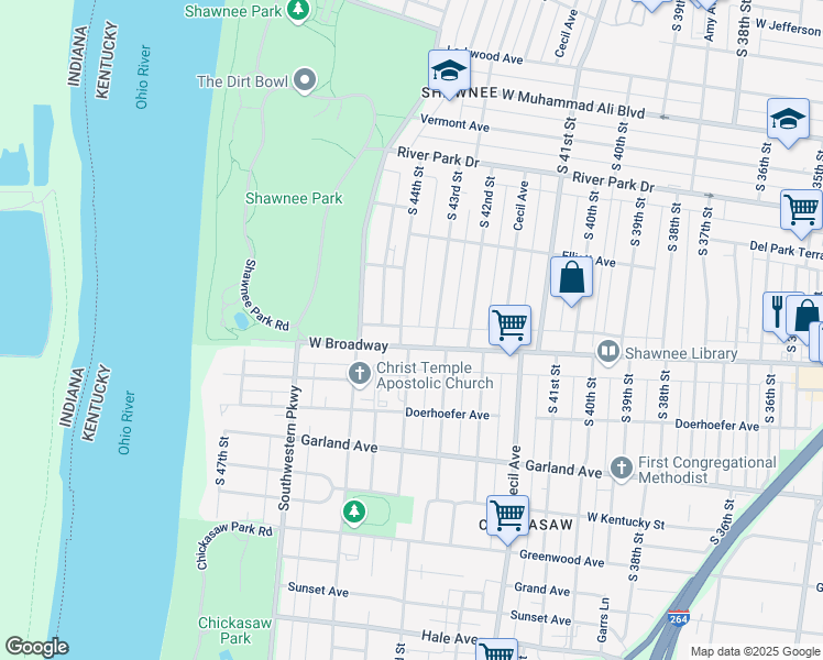 map of restaurants, bars, coffee shops, grocery stores, and more near 686 South 44th Street in Louisville