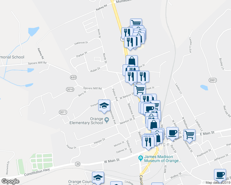 map of restaurants, bars, coffee shops, grocery stores, and more near 303 Peliso Avenue in Orange