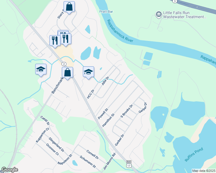 map of restaurants, bars, coffee shops, grocery stores, and more near 10630 Hamiltons Crossing Drive in Fredericksburg