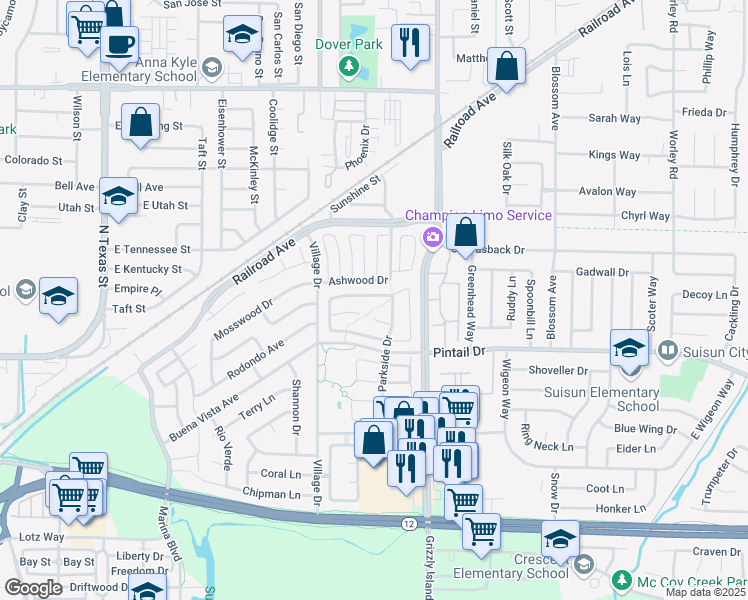 map of restaurants, bars, coffee shops, grocery stores, and more near 276 Bridgewater Circle in Suisun City