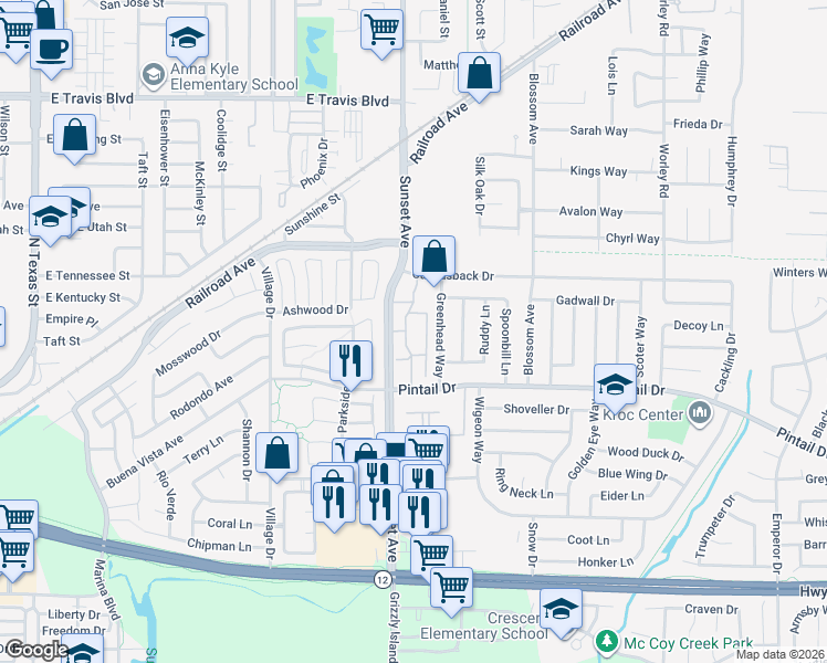 map of restaurants, bars, coffee shops, grocery stores, and more near 311 Sandy Lane in Suisun City