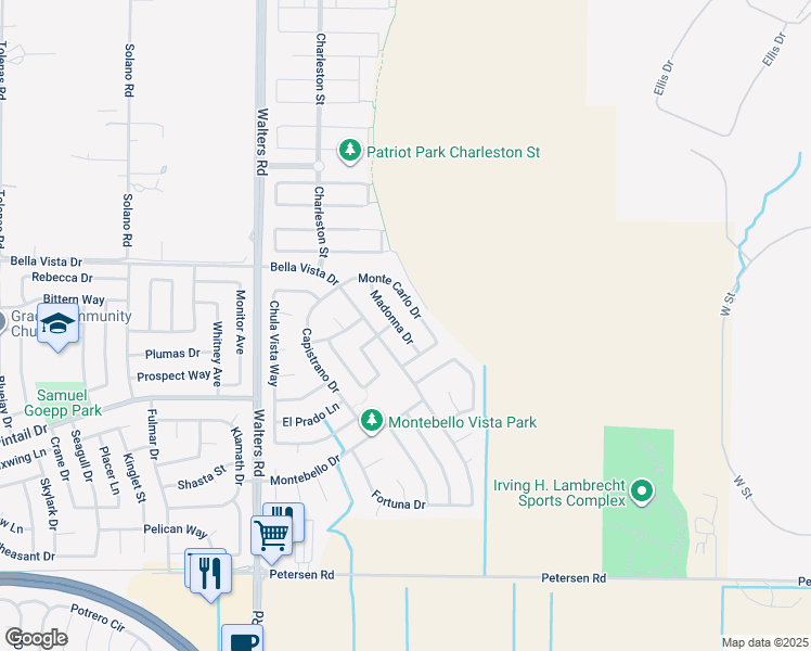 map of restaurants, bars, coffee shops, grocery stores, and more near 715 Madonna Drive in Suisun City