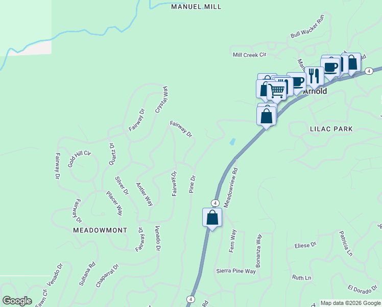 map of restaurants, bars, coffee shops, grocery stores, and more near 1796 Fairway Drive in Arnold