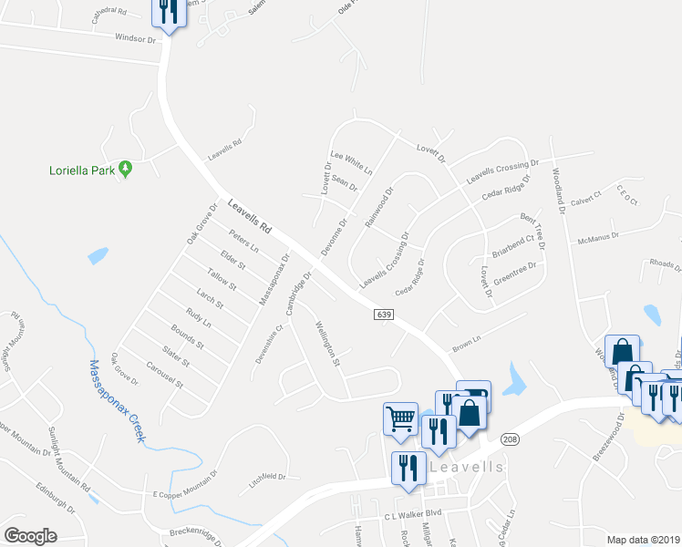 map of restaurants, bars, coffee shops, grocery stores, and more near 5515 Rainwood Drive in Fredericksburg