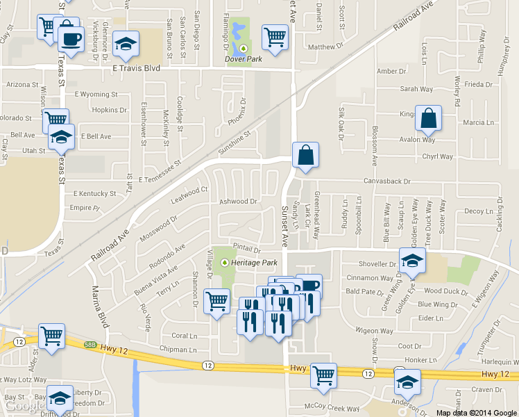 map of restaurants, bars, coffee shops, grocery stores, and more near 285 Bridgewater Cir in Suisun City