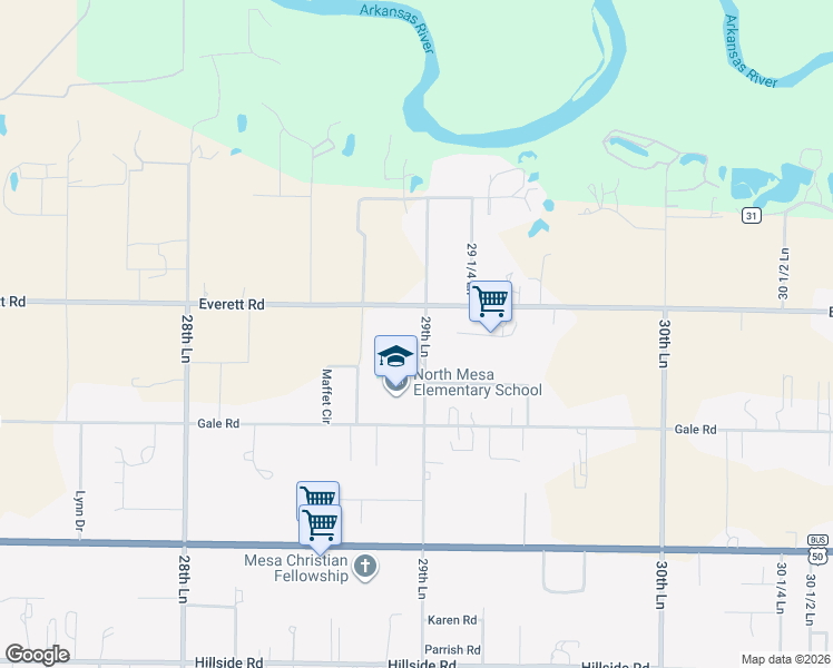 map of restaurants, bars, coffee shops, grocery stores, and more near 935 29th Lane in Pueblo