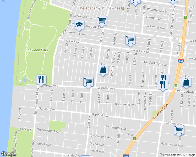 map of restaurants, bars, coffee shops, grocery stores, and more near 673 South 41st Street in Louisville