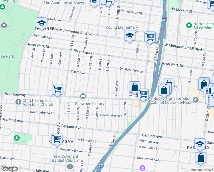 map of restaurants, bars, coffee shops, grocery stores, and more near 660 South 37th Street in Louisville