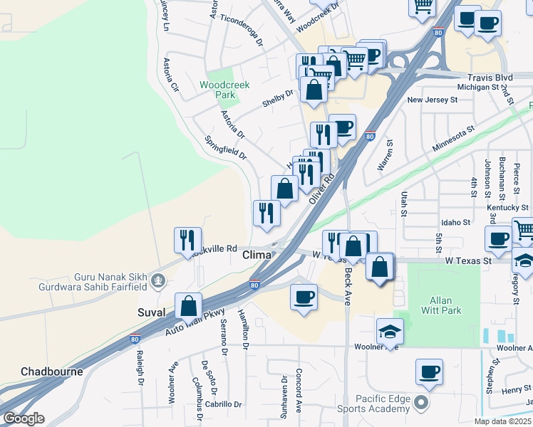 map of restaurants, bars, coffee shops, grocery stores, and more near 3401 Hartford Avenue in Fairfield