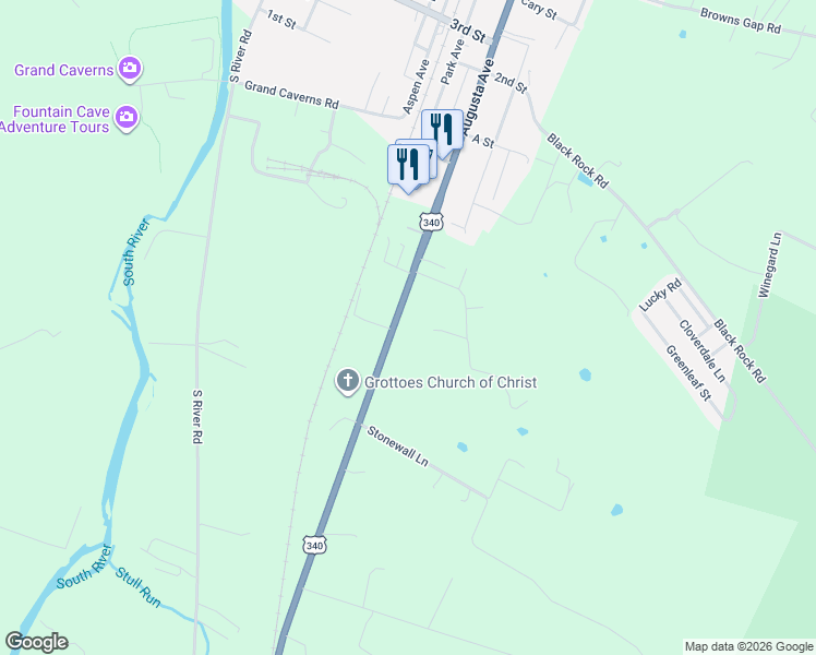 map of restaurants, bars, coffee shops, grocery stores, and more near 4695 Eastside Highway in Grottoes