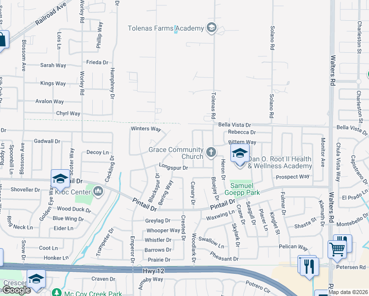 map of restaurants, bars, coffee shops, grocery stores, and more near 915 Javan Way in Suisun City