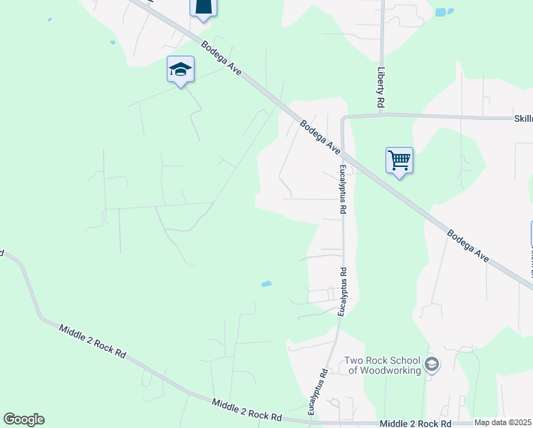 map of restaurants, bars, coffee shops, grocery stores, and more near 268 Eucalyptus Road in Petaluma