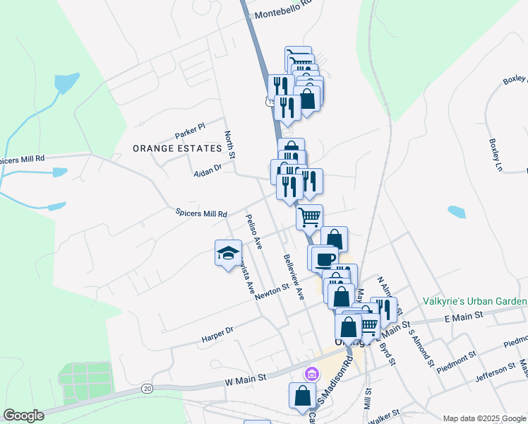 map of restaurants, bars, coffee shops, grocery stores, and more near 316 Belleview Avenue in Orange