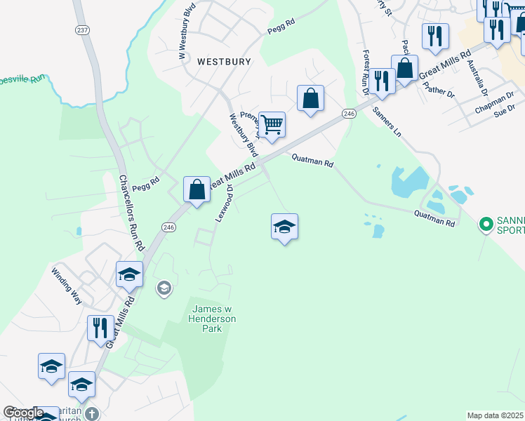 map of restaurants, bars, coffee shops, grocery stores, and more near 21295 Mayfaire Lane in Lexington Park