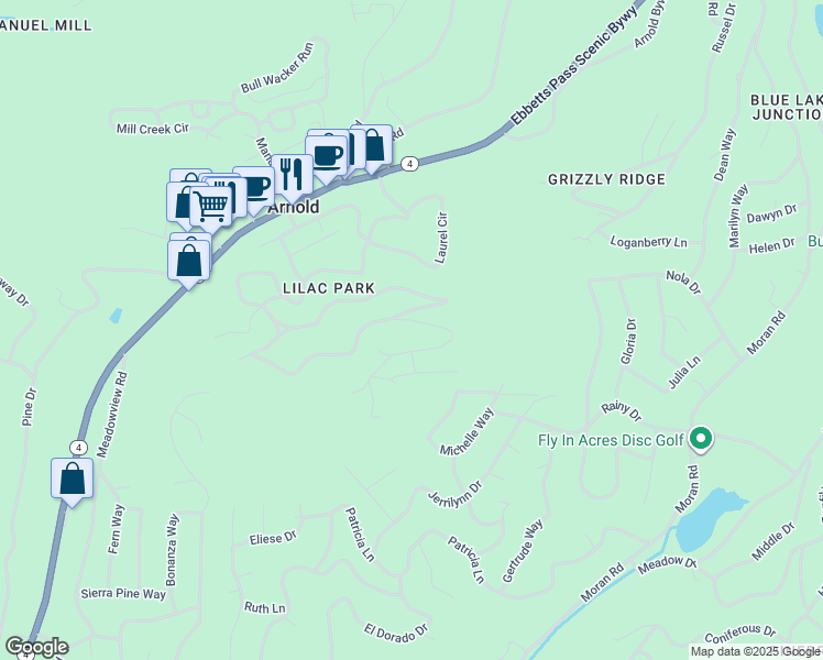 map of restaurants, bars, coffee shops, grocery stores, and more near 641 Summit View Drive in Arnold