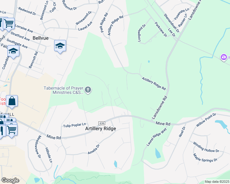 map of restaurants, bars, coffee shops, grocery stores, and more near 10634 Afton Grove Court in Fredericksburg