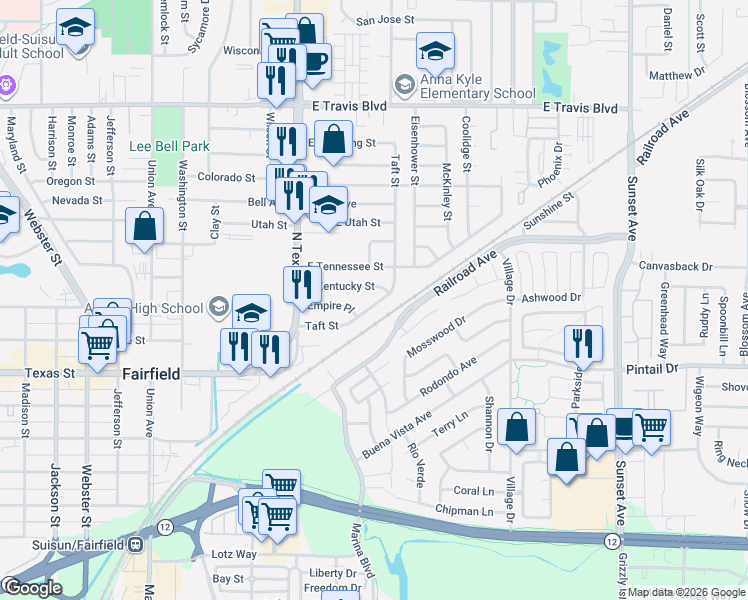 map of restaurants, bars, coffee shops, grocery stores, and more near 818 Taft Street in Fairfield