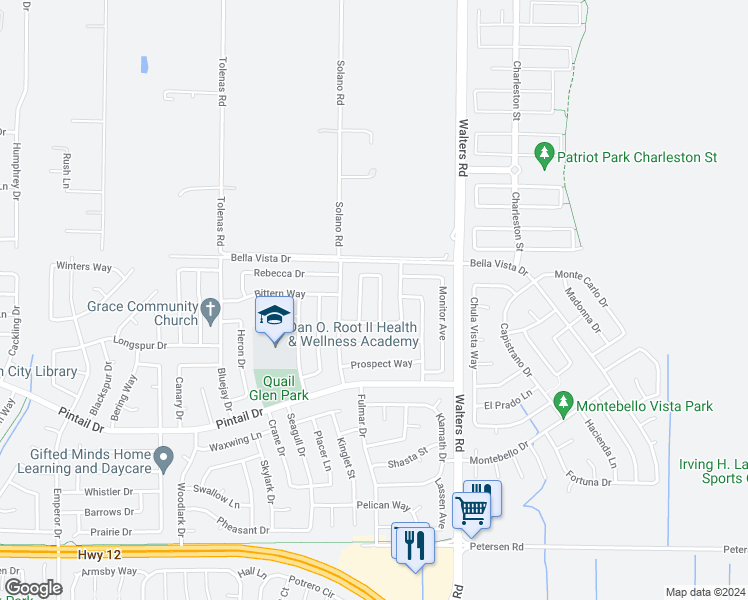 map of restaurants, bars, coffee shops, grocery stores, and more near 839 Tulare Cir in Suisun City