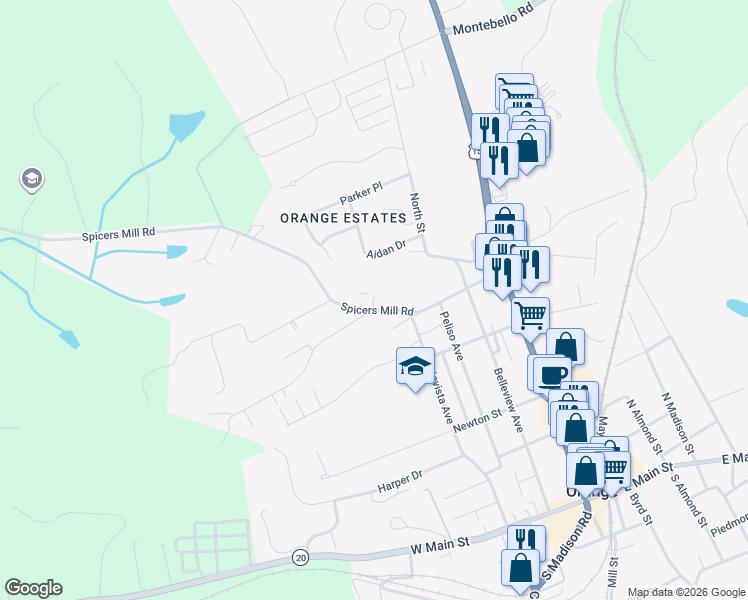 map of restaurants, bars, coffee shops, grocery stores, and more near in Orange