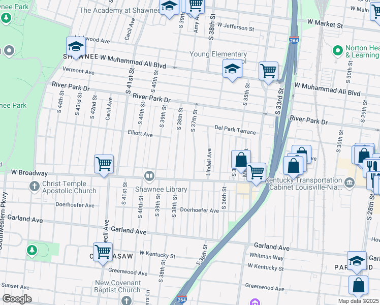 map of restaurants, bars, coffee shops, grocery stores, and more near 660 South 37th Street in Louisville