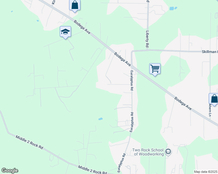 map of restaurants, bars, coffee shops, grocery stores, and more near 268 Eucalyptus Road in Petaluma