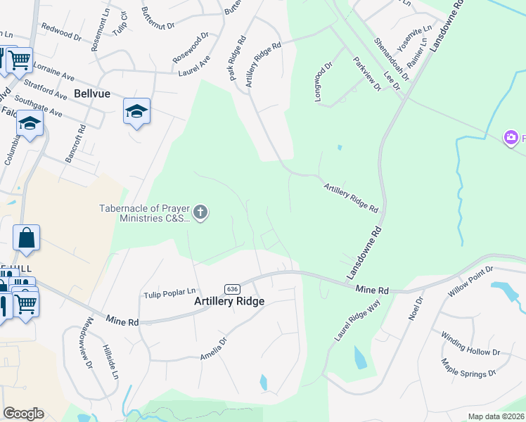map of restaurants, bars, coffee shops, grocery stores, and more near 10640 Afton Grove Court in Fredericksburg