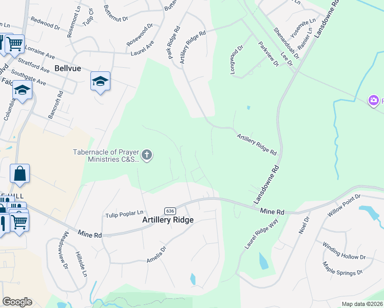 map of restaurants, bars, coffee shops, grocery stores, and more near 10640 Afton Grove Court in Fredericksburg