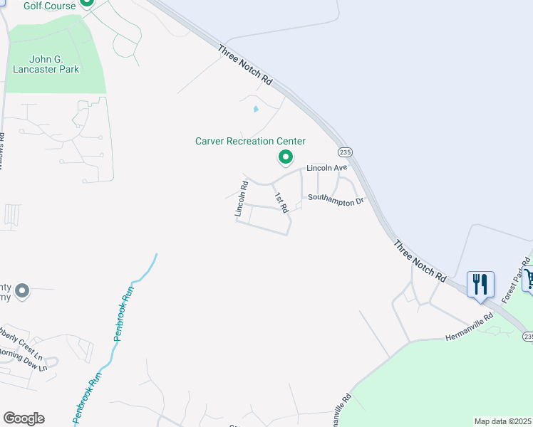 map of restaurants, bars, coffee shops, grocery stores, and more near 21252 1st Road in Lexington Park