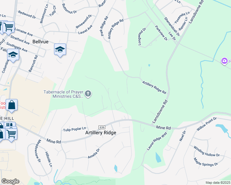map of restaurants, bars, coffee shops, grocery stores, and more near 10634 Afton Grove Court in Fredericksburg