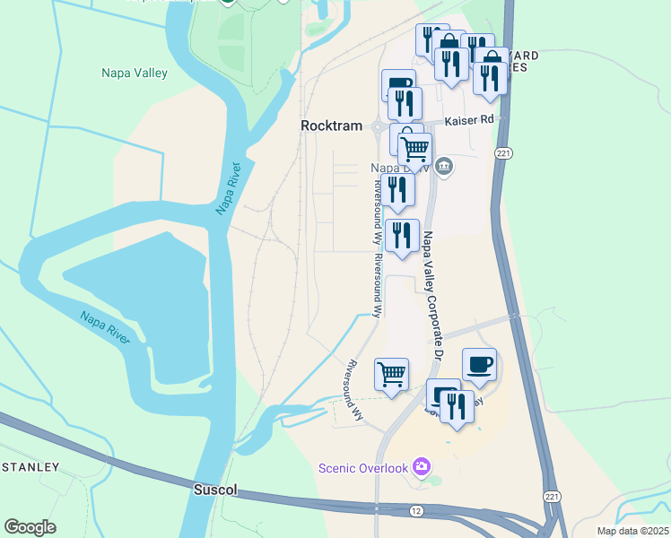 map of restaurants, bars, coffee shops, grocery stores, and more near 1025 Kaiser Road in Napa