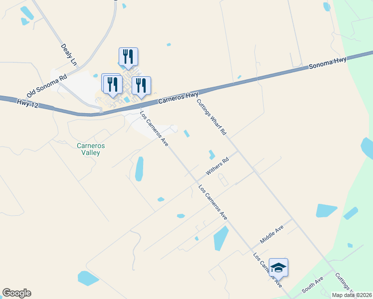 map of restaurants, bars, coffee shops, grocery stores, and more near 1109 Los Carneros Avenue in Napa