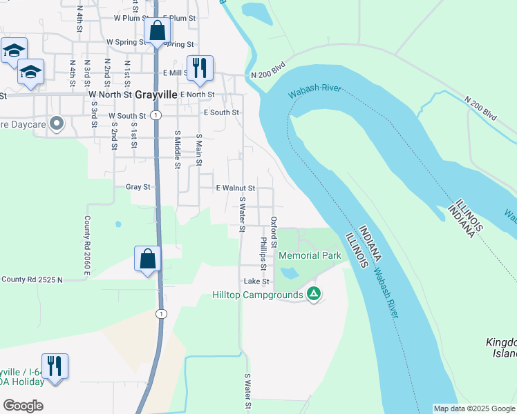 map of restaurants, bars, coffee shops, grocery stores, and more near 700 Warren Street in Grayville
