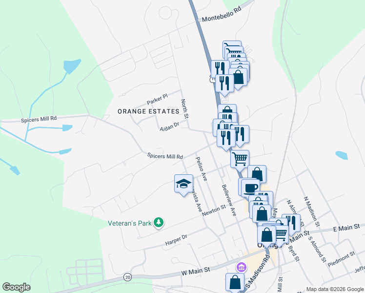 map of restaurants, bars, coffee shops, grocery stores, and more near 160 Kean Road in Orange