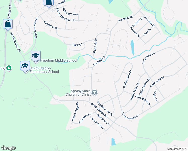map of restaurants, bars, coffee shops, grocery stores, and more near 6712 Reindeer Court in Fredericksburg
