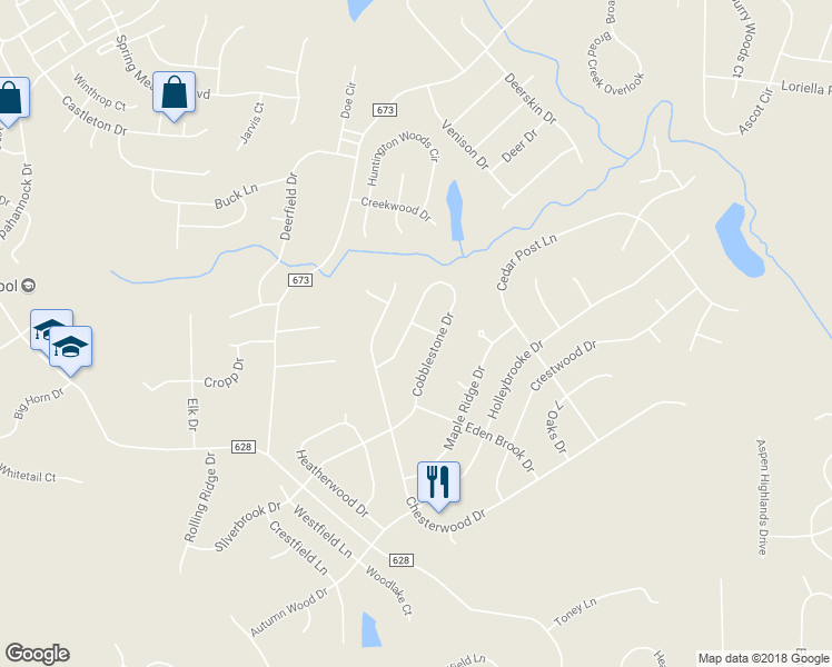 map of restaurants, bars, coffee shops, grocery stores, and more near 10800 Cobblestone Drive in Spotsylvania