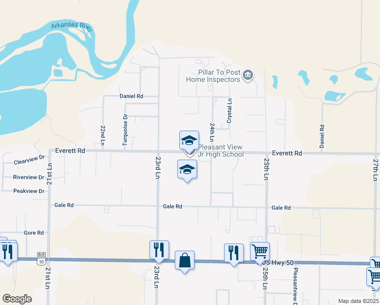 map of restaurants, bars, coffee shops, grocery stores, and more near 23600 Everett Road in Pueblo