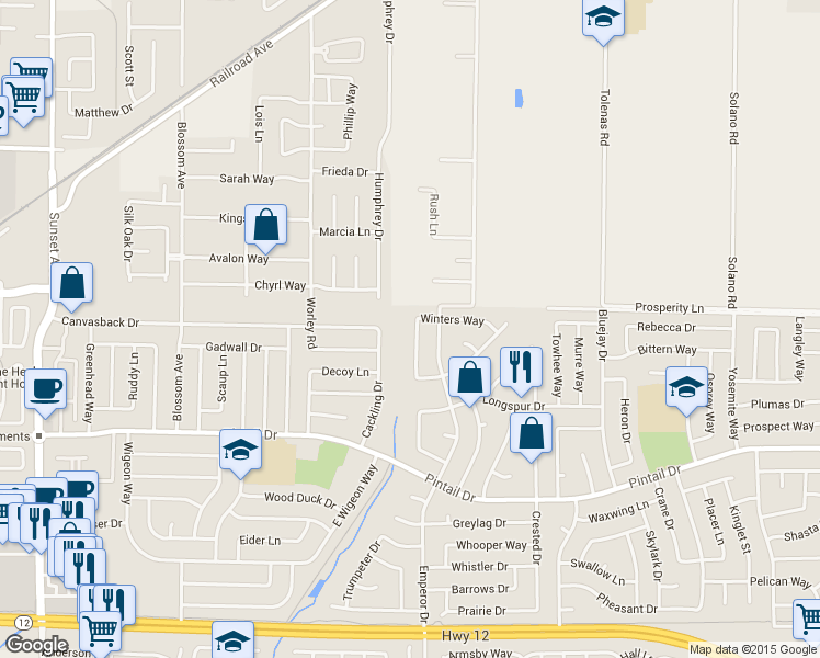 map of restaurants, bars, coffee shops, grocery stores, and more near 930 Hidden Cove Way in Suisun City