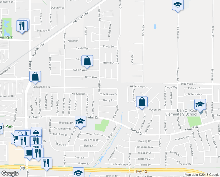 map of restaurants, bars, coffee shops, grocery stores, and more near Canvasback Dr & Cackling Dr in Suisun City