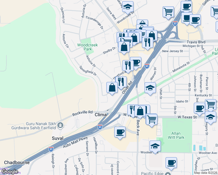 map of restaurants, bars, coffee shops, grocery stores, and more near 3323 Hartford Avenue in Fairfield