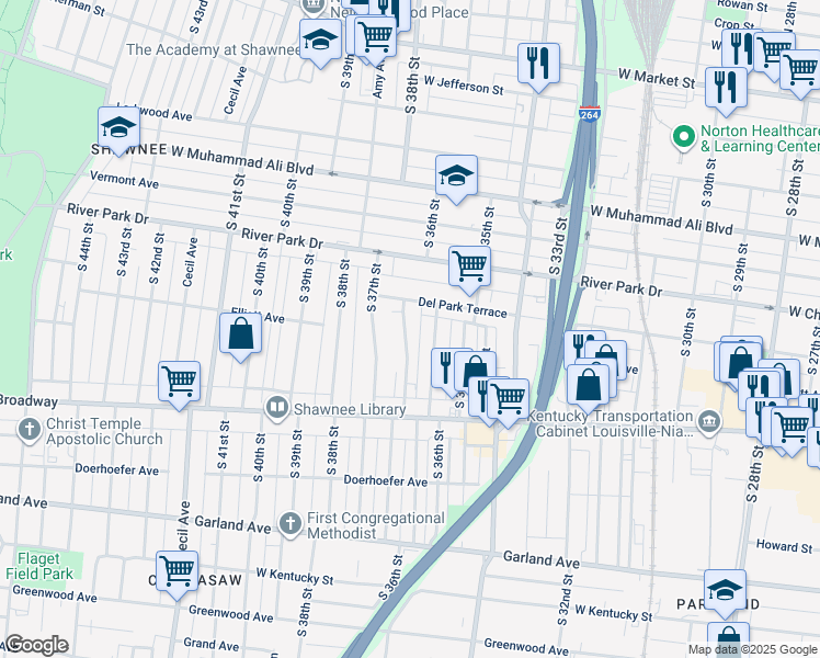 map of restaurants, bars, coffee shops, grocery stores, and more near 633 Lindell Avenue in Louisville