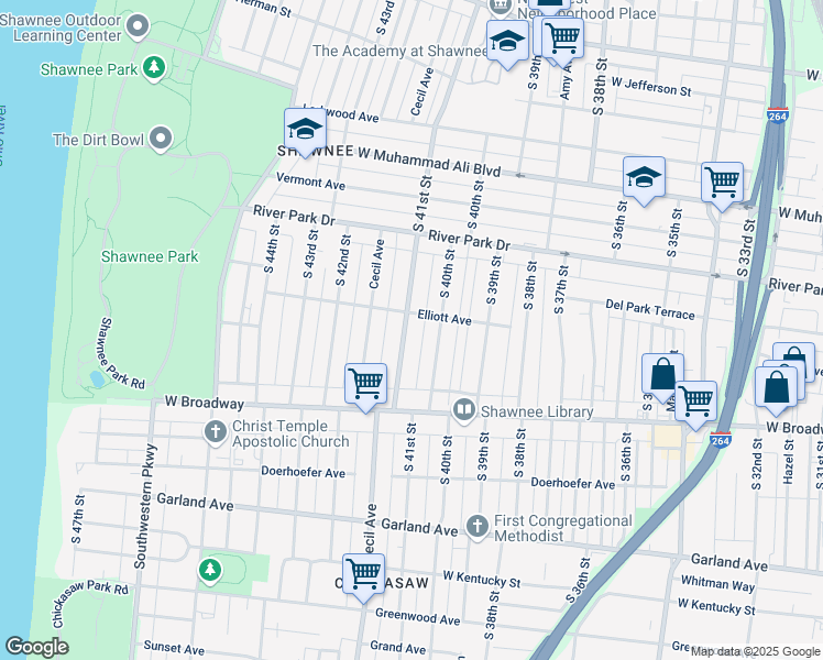 map of restaurants, bars, coffee shops, grocery stores, and more near in Louisville