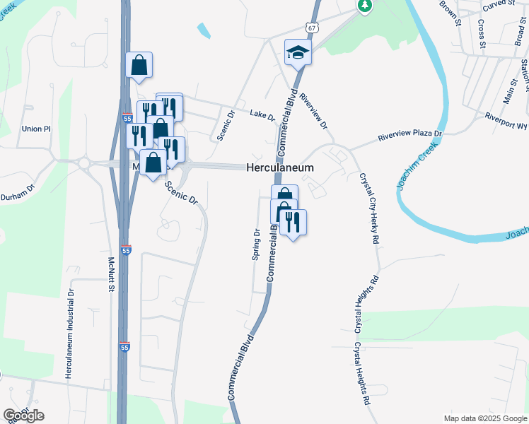 map of restaurants, bars, coffee shops, grocery stores, and more near 1274 Spring Drive in Herculaneum