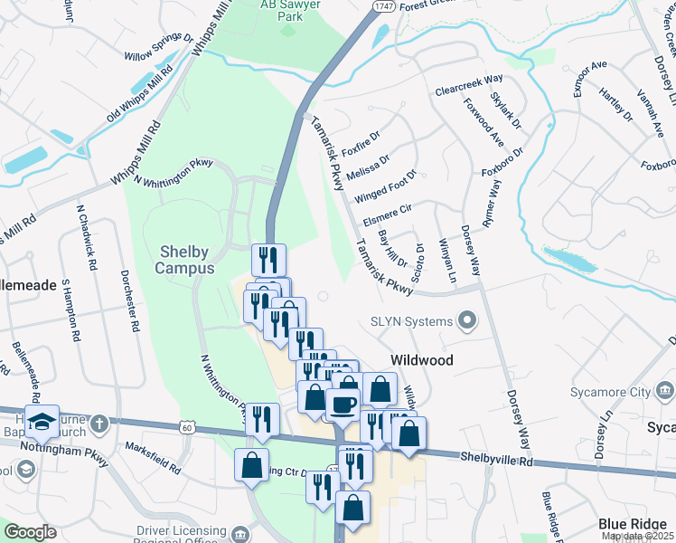 map of restaurants, bars, coffee shops, grocery stores, and more near 307 North Hurstbourne Parkway in Louisville