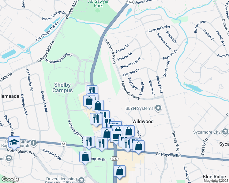 map of restaurants, bars, coffee shops, grocery stores, and more near 9608 Tamarisk Parkway in Louisville