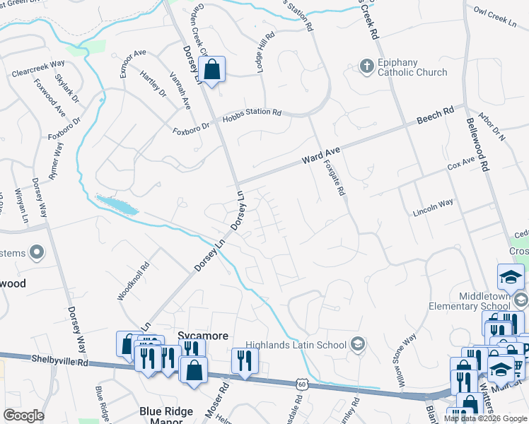 map of restaurants, bars, coffee shops, grocery stores, and more near 10600 Ward Avenue in Louisville