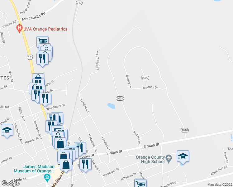 map of restaurants, bars, coffee shops, grocery stores, and more near 196 Red Hill Road in Orange