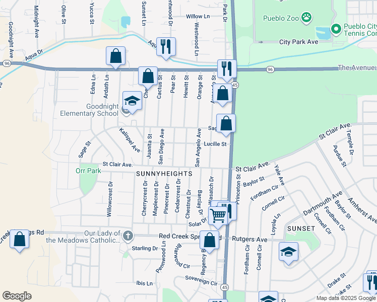 map of restaurants, bars, coffee shops, grocery stores, and more near 814 Santa Barbara Avenue in Pueblo