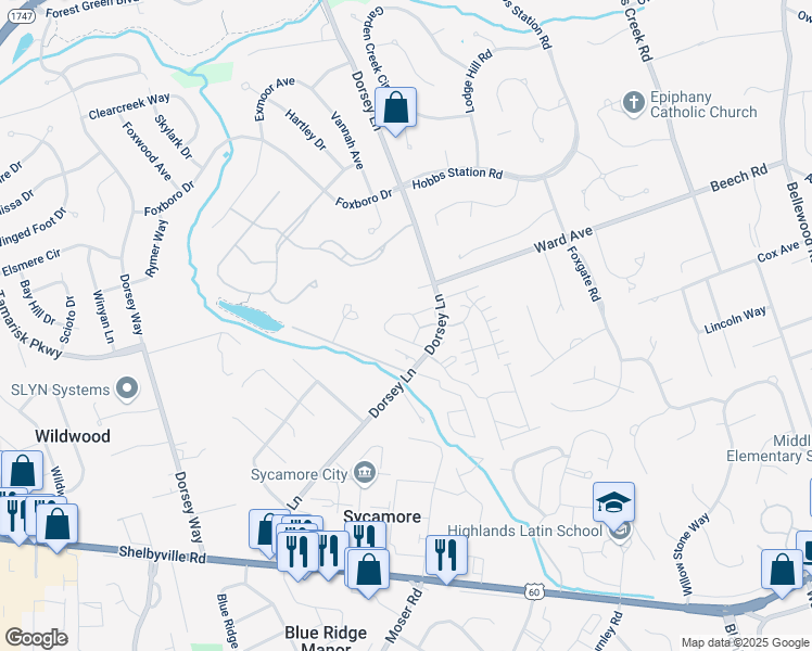 map of restaurants, bars, coffee shops, grocery stores, and more near 506 Dorsey Lane in Louisville