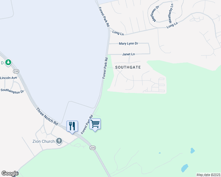 map of restaurants, bars, coffee shops, grocery stores, and more near 21347 Birdseye Court in Lexington Park