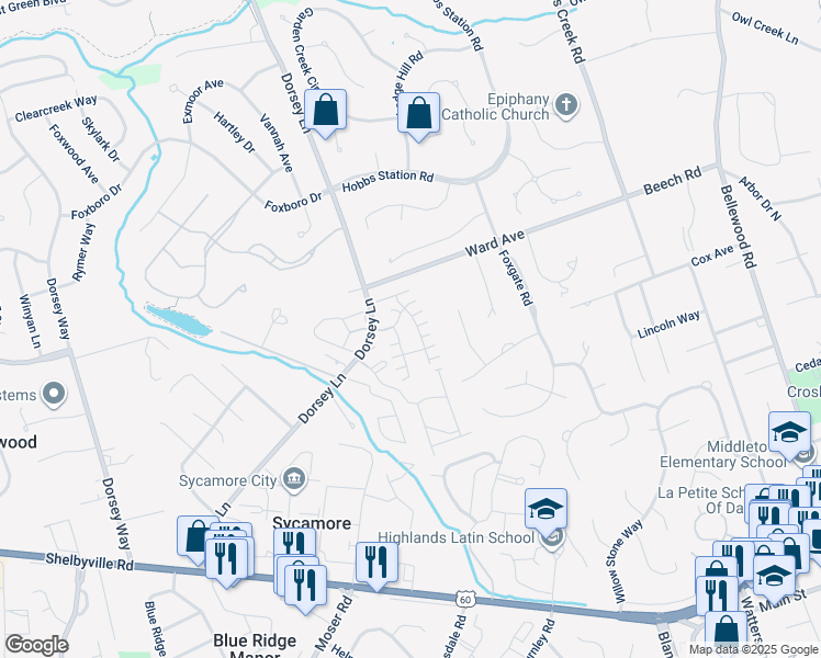 map of restaurants, bars, coffee shops, grocery stores, and more near 10600 Ward Avenue in Louisville